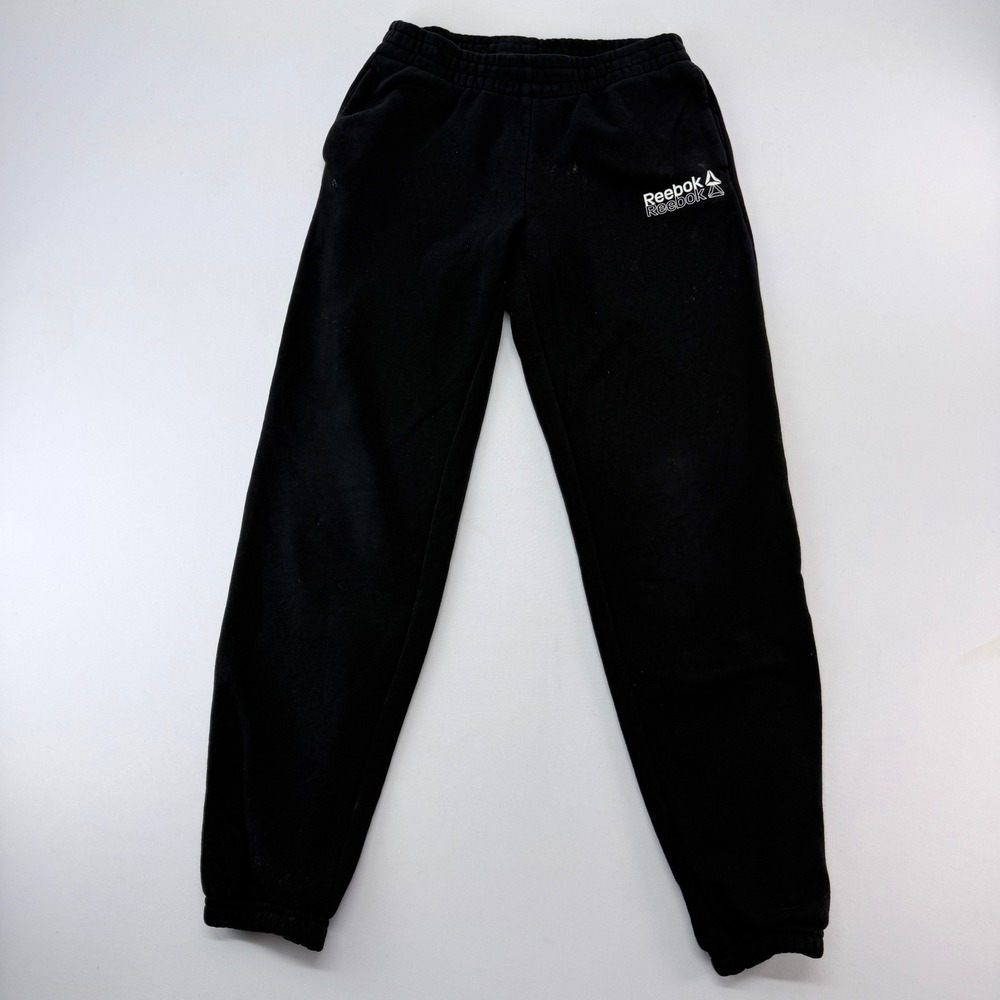 Reebok Mens Small Black Fleece Jogger Sweatpants Elastic Waist Athletic Pants